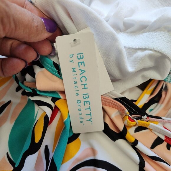 Beach Betty by Miracle Brands One Piece Swimsuit Women Size L Colorful Floral - Picture 9 of 12
